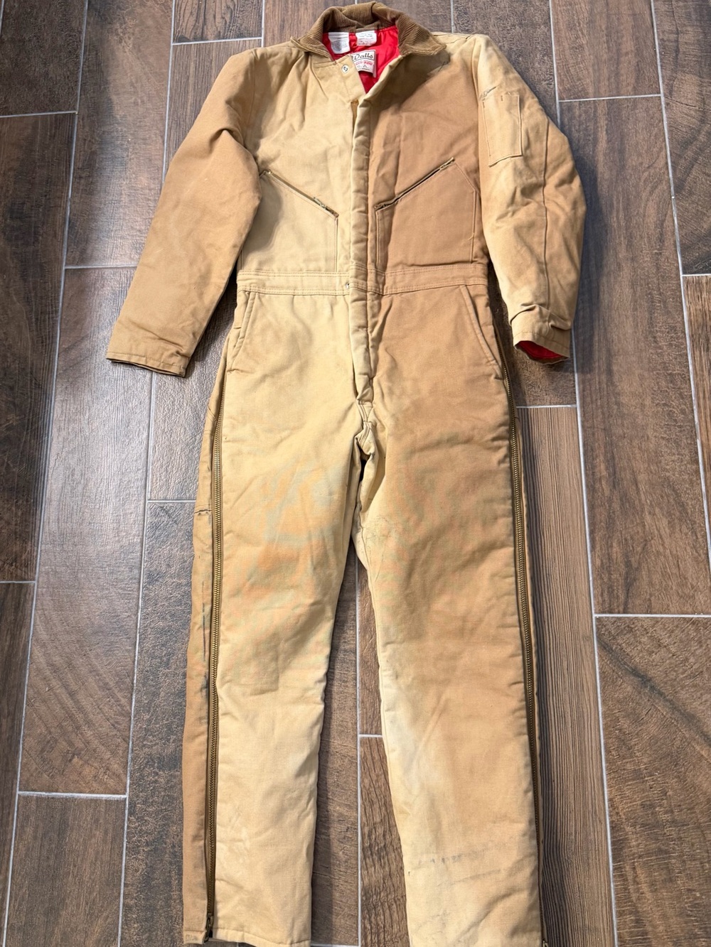 Walls Tan Heavy-Duty Cargo Coverall Pants with Red Lining